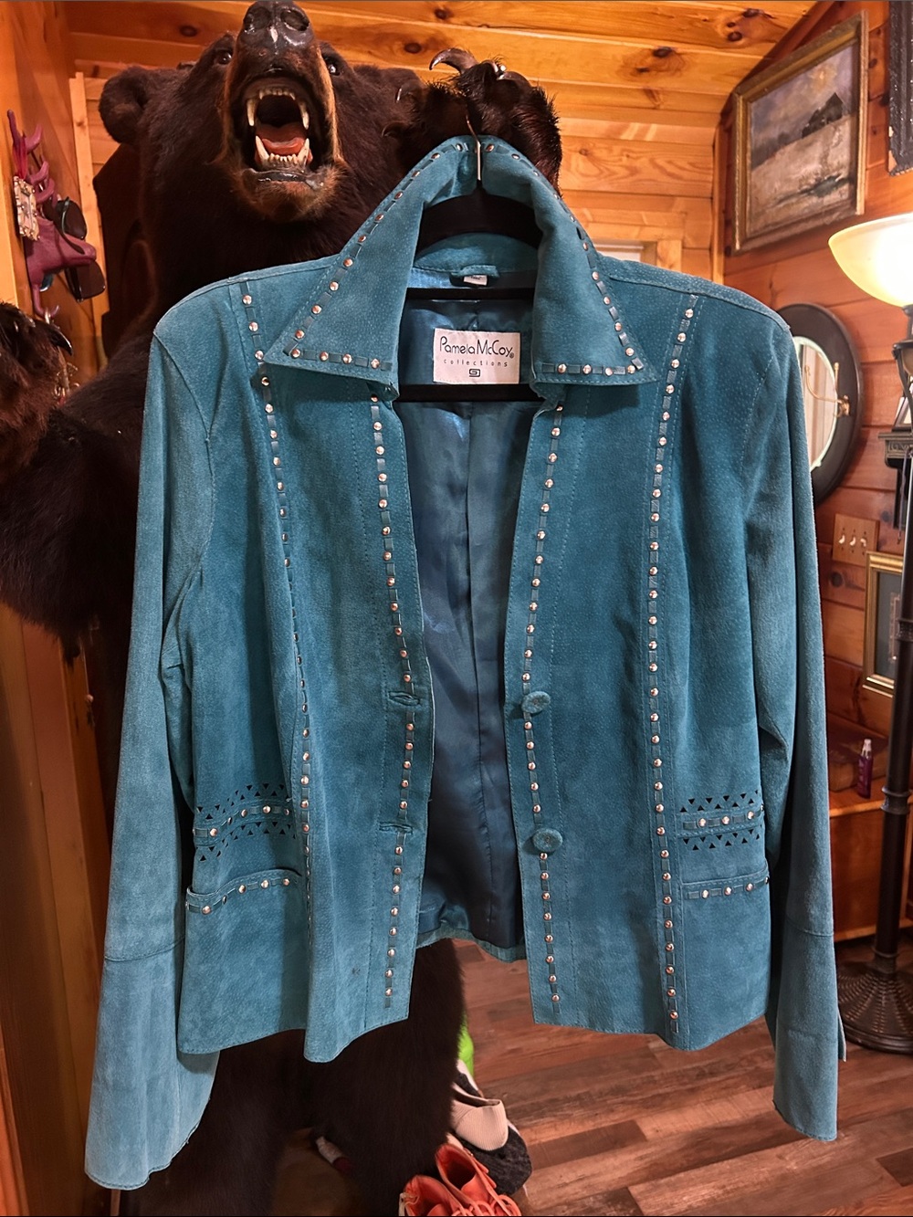Pamela McCoy Teal Suede Studded Blazer